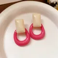 Stylish geometric resin earrings in cream and pink, perfect for sweet and elegant summer looks - 73# Silver Needle - White - Pink