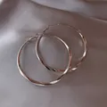 Detailed shot of large silver hoop earrings resting on a shimmering silk fabric surface. - Thick Plain Hoop Style (2#) / Silver