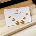 Elegant set of three pairs matte gold square stud earrings presented on a white card - 68# Silver Needle - Gold - Square
