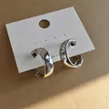 Elegant minimalist chunky silver hoop earrings displayed on a professional jewelry card - Bold Hoop Style (6#) / Silver