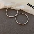 Minimalist silver-toned large hoop earrings with polished metallic finish for women - Geometric Polished Style (13#) / Silver