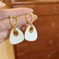 Modern gold geometric drop earrings with white triangular resin elements - 86# Silver Needle - Gold - Off-white
