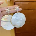 Starfish stud earrings with large circular iridescent mother of pearl shell drops - 70# Silver Needle - Silver - Starfish