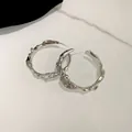 Irregular melted liquid metal texture silver hoop earrings for a minimalist luxury look - 18# Silver Earring Post - Silver