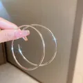Elegant large silver-colored thin hoop earrings in a minimalist and exaggerated style. - Minimalist Exaggerated Style (19#) / Silver