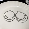 Elegant silver-toned triple-hoop earrings with a sparkling textured finish for women - Triple Layer Hoop Style (20#) / Silver