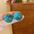 Elegant translucent blue-green glass sphere stud earrings with internal bubble detail. - 46# Silver Needle - Blue - Large