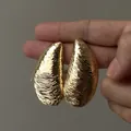Statement gold-tone textured bean-shaped earrings for women with a luxurious design - 13# Silver Earring Post - Gold