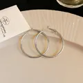 Elegant silver-tone classic hoop earrings with a smooth minimalist finish for women - 4cm Silver Post Hoop Style (25#) / Silver