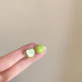 Cute green apple shaped stud earrings in minimalist style for women - 26# Silver Needle - Green