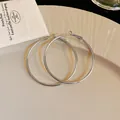 Large minimalist silver hoop earrings featuring a high-polish finish and simple click-top closure - 5cm Silver Post Hoop Style (26#) / Silver