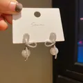 Elegant silver needle crystal knot earrings with pearls in luxury vintage style - Knot Pearl Pendant Style (4) / Silver