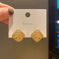 Elegant gold square stud earrings featuring a bow design and sparkling rhinestones inlay - Rhombus Bow Style (24) / Gold