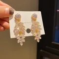 Vintage S925 silver needle gold-tone dangle earrings with leaf-shaped marquise crystals - Marquise Leaf Drop (26) / Gold