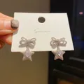 Premium elegant bow knot and star drop earrings with sparkling rhinestones in silver finish - Bowknot Star Style (30) / Silver