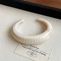 Minimalist cream resin cuff bracelet featuring a stylish ribbed texture for women - Open Style (23#) / Off White