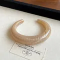 Stylish chunky resin cuff bracelet with ribbed texture in a light tan finish for women - Open Style (24#) / Light Coffee