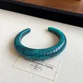 Elegant glossy dark green textured resin cuff bracelet with niche aesthetic design - Open Style (26#) / Green