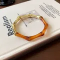 Elegant amber resin bamboo joint bracelet with golden finish for fashion-forward women - Coffee Bamboo Joint Style (36#) / Gold