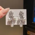 Luxurious vintage palace style teardrop pearl earrings with sparkling rhinestones on card - Vine Pearl Tassel Style (54) / Silver With Pearl