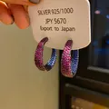 Elegant S925 silver needle hoop earrings featuring pavé pink and blue crystals set - Gradient Full Rhinestone Oval (62) / Gunmetal and Blue Pink