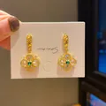 Elegant luxury vintage style gold flower drop earrings with green and clear crystals - Flower Teardrop Gem (63) / Gold with Green