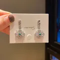 Retro silver needle earrings with green gemstone and shimmering zirconia - Flower Teardrop Gem (64) / Silver Plated Green