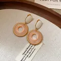 Vintage style mesh pattern round drop earrings with cream oval studs and gold finish - Pink Grid (HE2526) / Clip-on Earrings