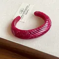 Stylish dark red chunky resin cuff bracelet with elegant ribbed texture detail - Style 53 / Rose Red