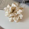 Retro cream oversized scrunchie with black polka dots for elegant hair styling accessory - 15# Hair Tie - White Polka Dots