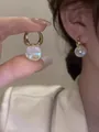 Elegant mermaid iridescent pearl hoop earrings with gold finish and silver needle. - 3# Gold Hoop Mermaid Pearl