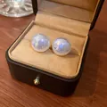Iridescent mermaid pearl silver needle stud earrings in a luxury display box - 9# White Mermaid Pearl Stud