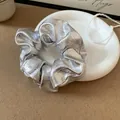 Shining silver metallic scrunchie hair tie with high elasticity and elegant style for women - Scrunchie / Silver