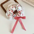 Sweet strawberry pattern lace scrunchie with red checkered bow ribbon accessory - Scrunchie / Red Checkered Bowtie