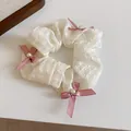 Elegant cream checkered hair scrunchie with pink satin bows and faux pearl accents - Scrunchie / Yellow Plaid