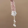 Elegant pink jeweled hair clip with pearl tassel and floral design for women luxury hair accessory - Pink Rhinestone Pearl Floral Tassel Style / Single Piece / Pink
