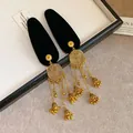 Vintage ethnic style gold bell tassel duckbill hair clip with black velvet finish - Spiral Disc Bell Tassel Style / Single Piece / Black