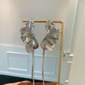 Eleganti orecchini a lobo in argento a forma di petalo con catena a nappa lunga vintage - Argento
