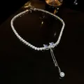 Sparkling silver zircon bowknot clavicle necklace featuring a delicate hanging pearl pendant - Bowknot Tassel Pearl Style (39#) / Silver