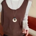 Sautoir bohème vintage avec pendentif anneau blanc et perles colorées pour femme - Style Rond Blanc (15#)