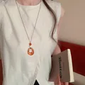 Collier de perles en bois Zen vintage avec pendentif ambre, chaîne de pull bohème pour femmes - Style Résine Ronde (16#)