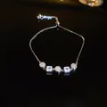Bracelet ajustable argenté orné de breloques géométriques en zircone cubique ronds et carrés - Style Géométrique (32#)
