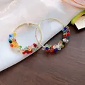 Handmade gold hoop earrings with vibrant colorful faceted crystal beads and silver needles. - Faux Pearl Decoration / Large / Colorful