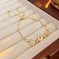 Elegant gold-plated adjustable bracelet with sparkling cubic zirconia and white shell inlay - 98# Gold Plated Geometric Style