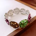 Trendy Korean style colorful star enamel stretch bracelet with polished silver links - 99# Star Multicolor Style