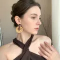 Handmade natural woven rattan hoop earrings with tortoise resin accent for summer vacation - Silver Earring Post Style / Brown