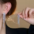 Sparkling silver-tone long tassel earrings featuring brilliant cubic zirconia stones - Tassel Earrings (2#) / Silver Needle / Silver