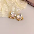 Minimalist two-tone heart-shaped metal stud earrings with twisted design for women - Gold Plating / Two-tone Gold Silver