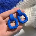 Klein Blue matte twisted hoop earrings for elegant styling - Twist Square Stud Earrings