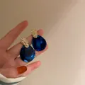 Fashionable Klein blue drop earrings with textured gold studs and S925 needles - Silver Post Wrinkled Geometric Drop Earrings